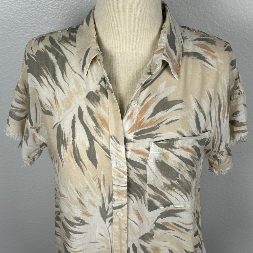Philosophy XS‎ Abstract Palm Print Button Shirt Raw Hem Short Sleeve Rayon - Picture 12 of 13